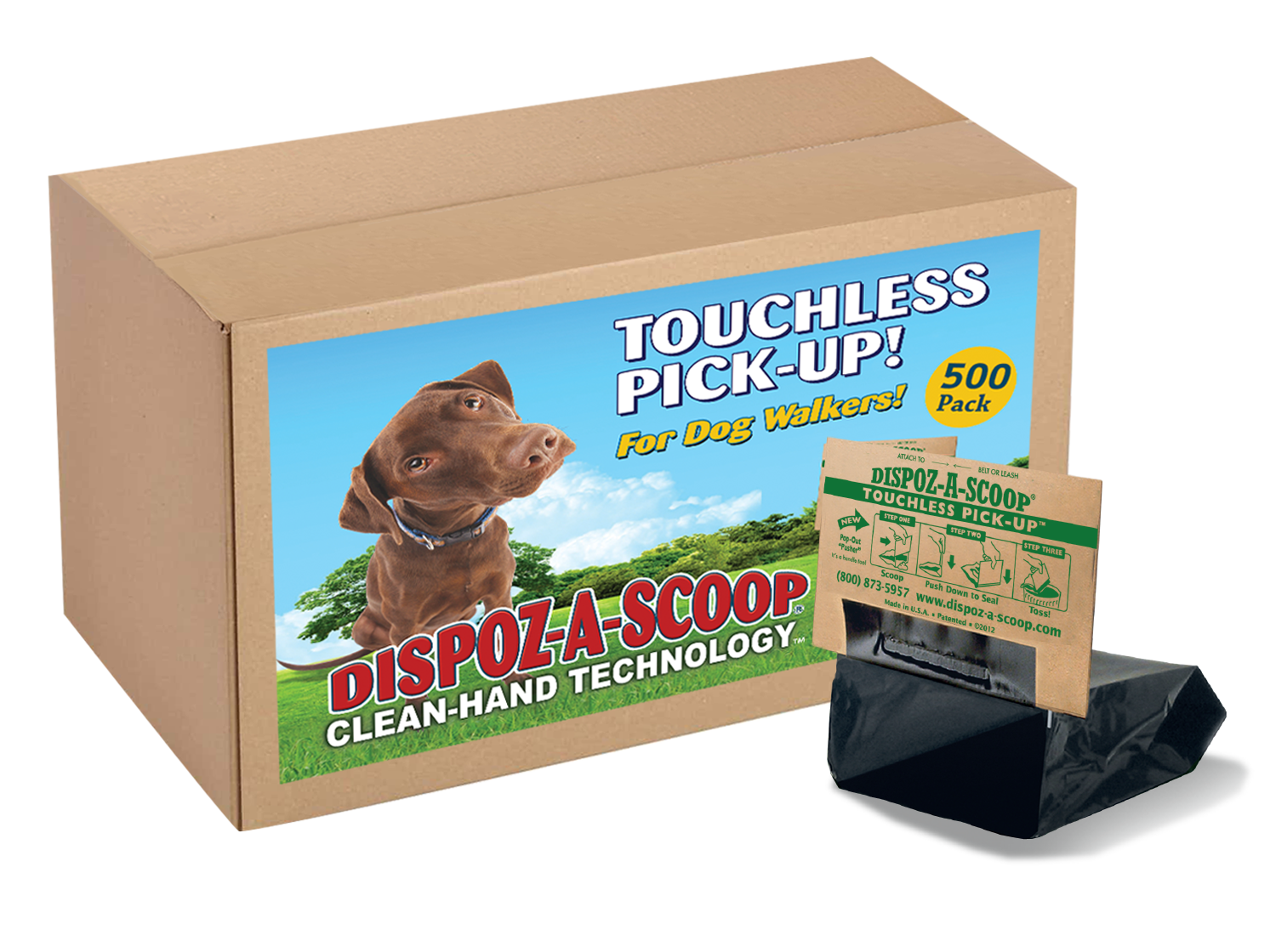 Dispoz-A-Scoop® Safe, Sanitary Dog Poop Clean-up! Self-Sealing Odor-Free No Touch! 500 Pack